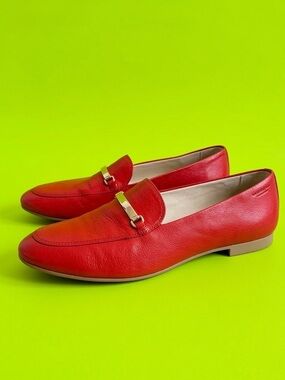 Vagabond Red Genuine Leather Flat Loafers with Gold Details